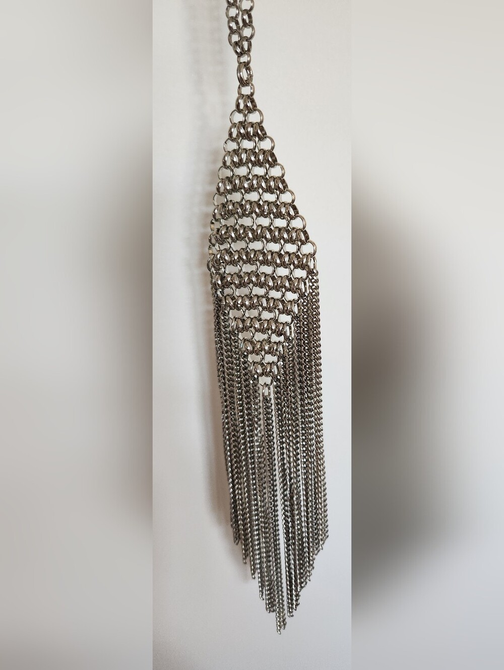 Silver-Tone Chain Fringe Pendant Necklace